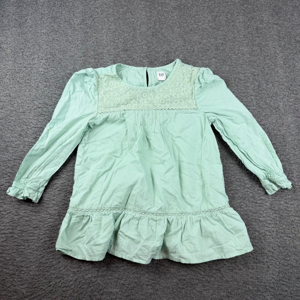 Gap Kids Blouse Girls Size M 8-9 Mint Green Crochet Lace Peplum Long Sleeve